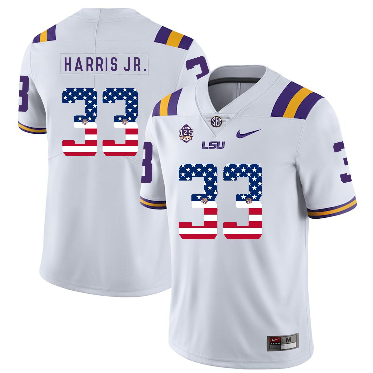 Men LSU Tigers 33 Harris jr White Flag Customized NCAA Jerseys